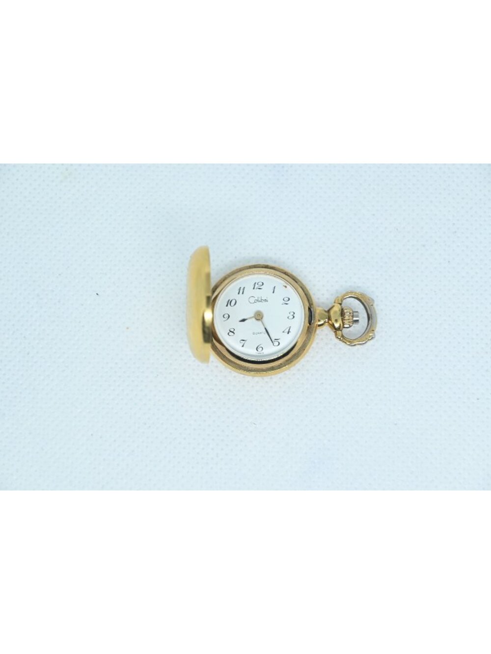 Vintage Colibri Swiss Gold-Tone Quartz Pocket Watch White Dial Half-Hunter